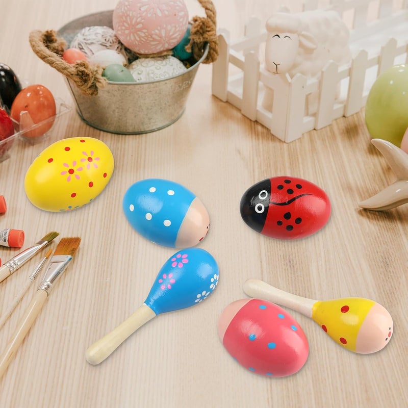 GOGHOST Easter Wooden Egg Shakers Set(6 Pcs), 4 Easter Eggs and 2 Maracas | Hand Percussion Instruments for Practice & Performance - Image 4